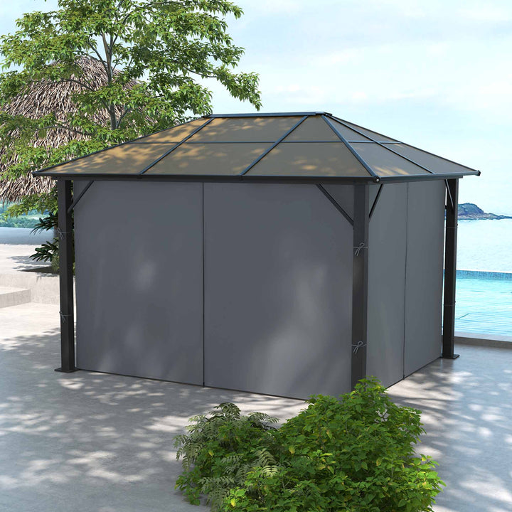 3 x 3.6m Garden Aluminium Gazebo Hardtop Roof Canopy Marquee Party Tent Patio with Mesh Curtains & Side Walls - Grey