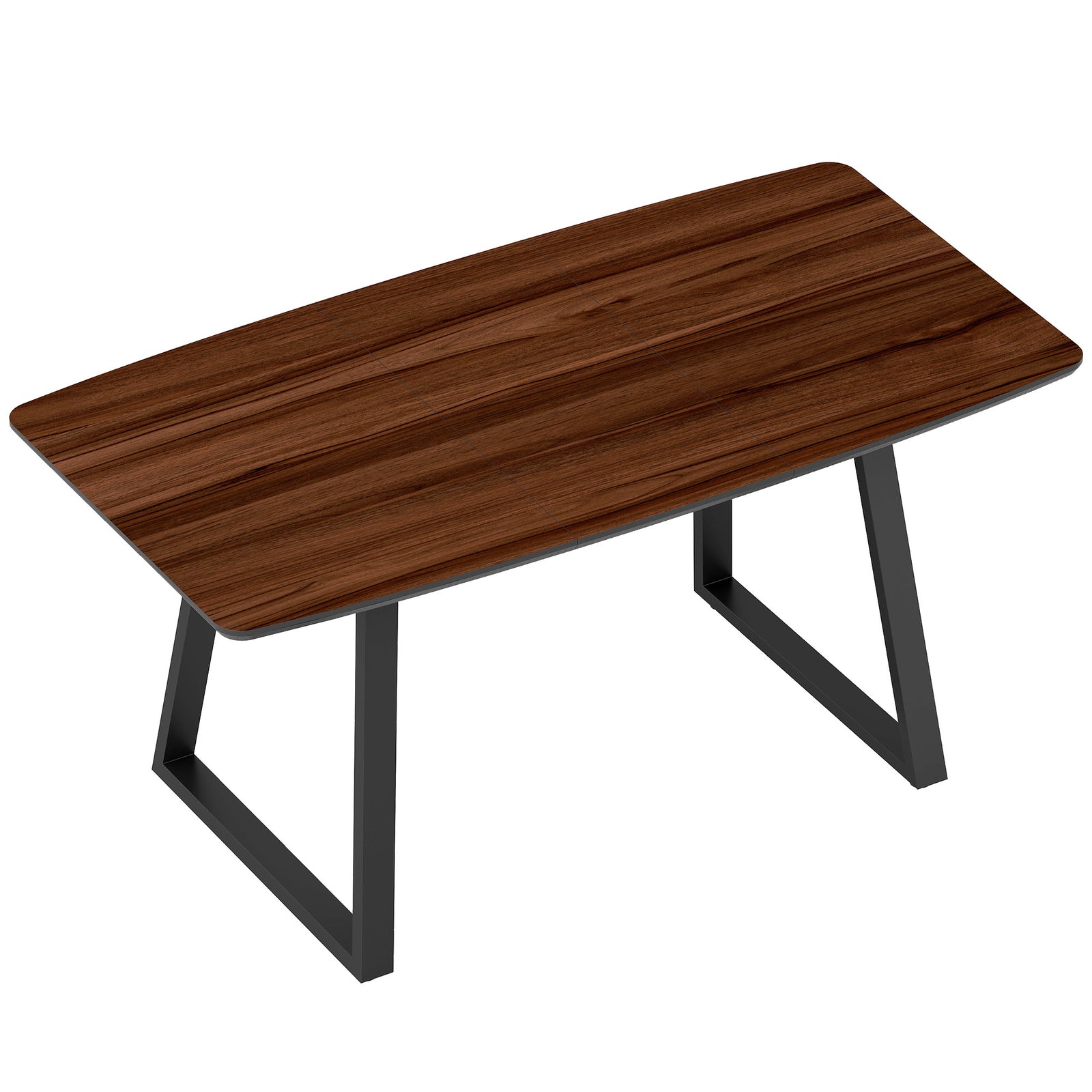 Extendable Dining Table Rectangular Wood Effect Tabletop for 4-6 People with Steel Frame & Hidden Leaves for Kitchen, Dining Room, Living Room