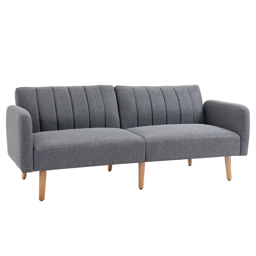 3 Seater Sofa Bed, Convertible Linen Fabric Sofa Couch, Click Clack Sofabed with Adjustable Split Backrest for Living Room, Bedroom, Guest Room, Grey
