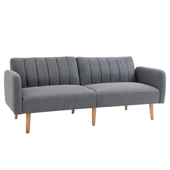 3 Seater Sofa Bed, Convertible Linen Fabric Sofa Couch, Click Clack Sofabed with Adjustable Split Backrest for Living Room, Bedroom, Guest Room, Grey