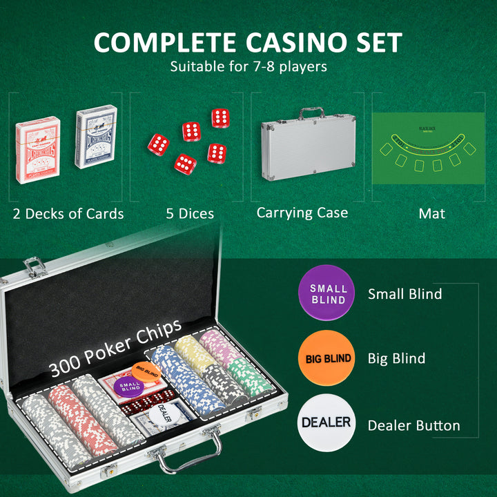 SPORTNOW Poker Chips Set, 300PCS with Mat, Chips, 2 Card Decks, Dealer Button, 5 Dice for Casino Night | Aosom UK