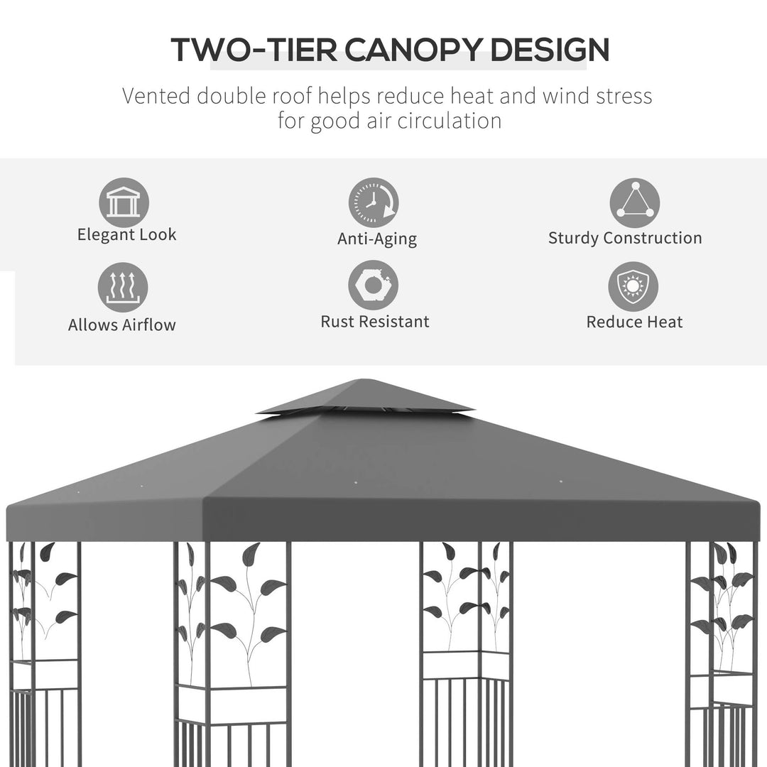 Outsunny 3 x 3m Outdoor Garden Steel Gazebo with 2 Tier Roof, Patio Canopy Marquee Patio Party Tent Canopy Shelter Vented Roof Decorative Frame