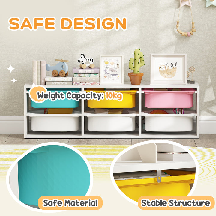 MCL Low Height 2 Tiers Storage Organiser, Kids Toy Storage Unit with 6 Removable Bins for Bedroom, Nursery, Playroom