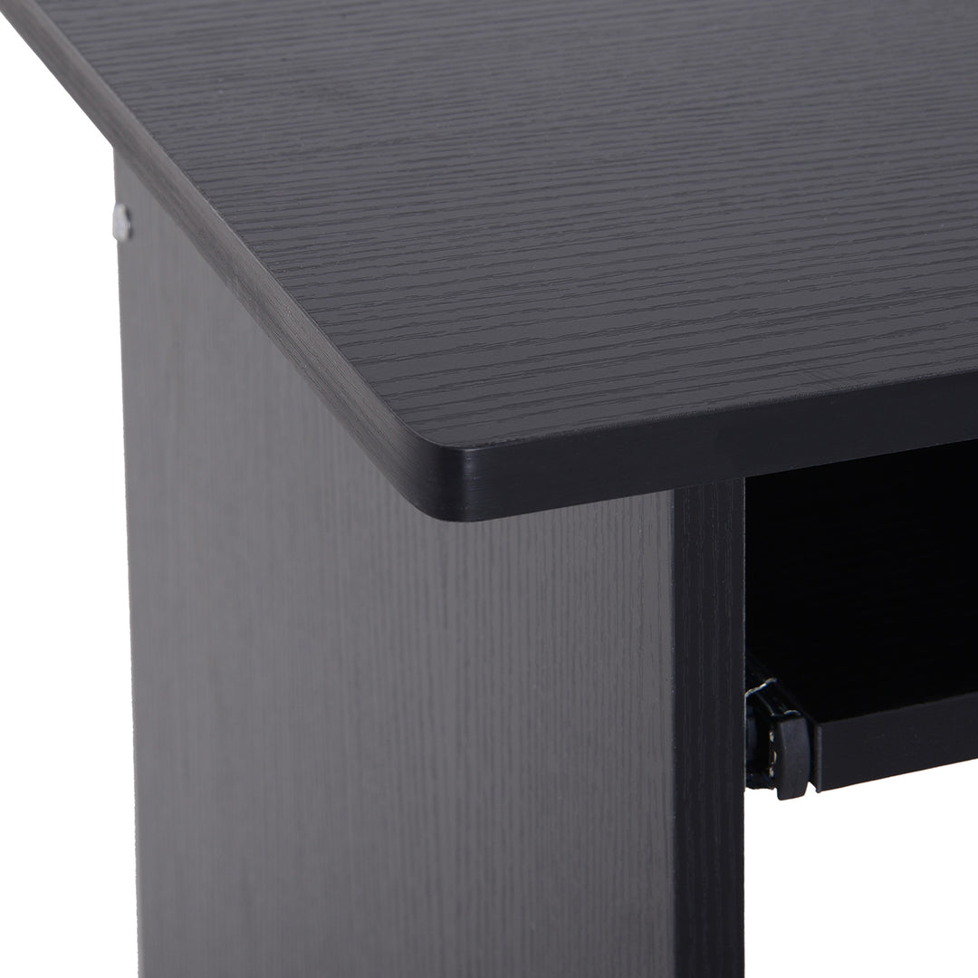Compact Small Computer Table Wooden Desk Keyboard Tray Storage Shelf Modern Corner Table Home Office Black