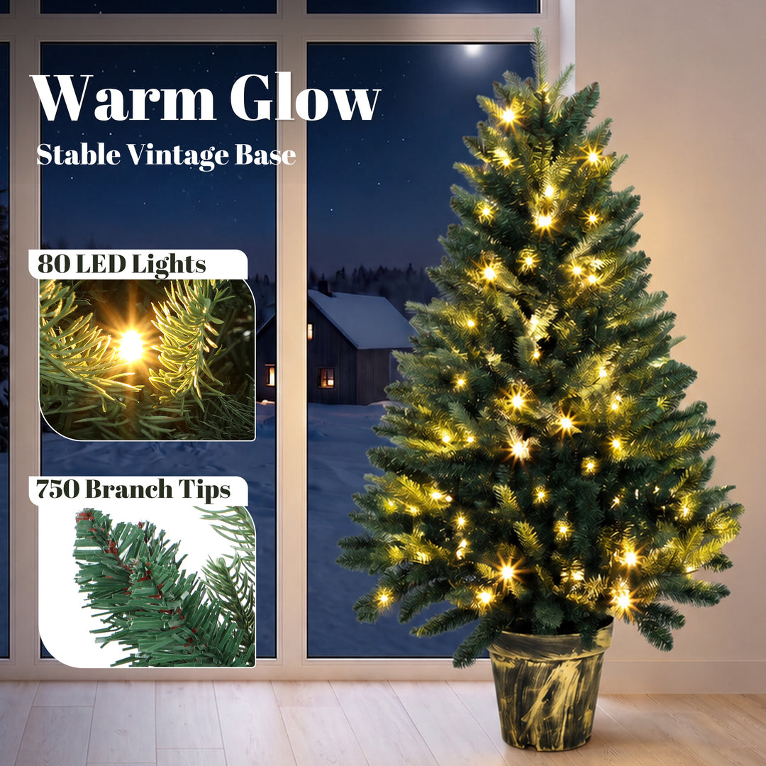 Realistic Xmas Tree, 4ft Prelit Artificial Christmas Tree with 80 - view 5