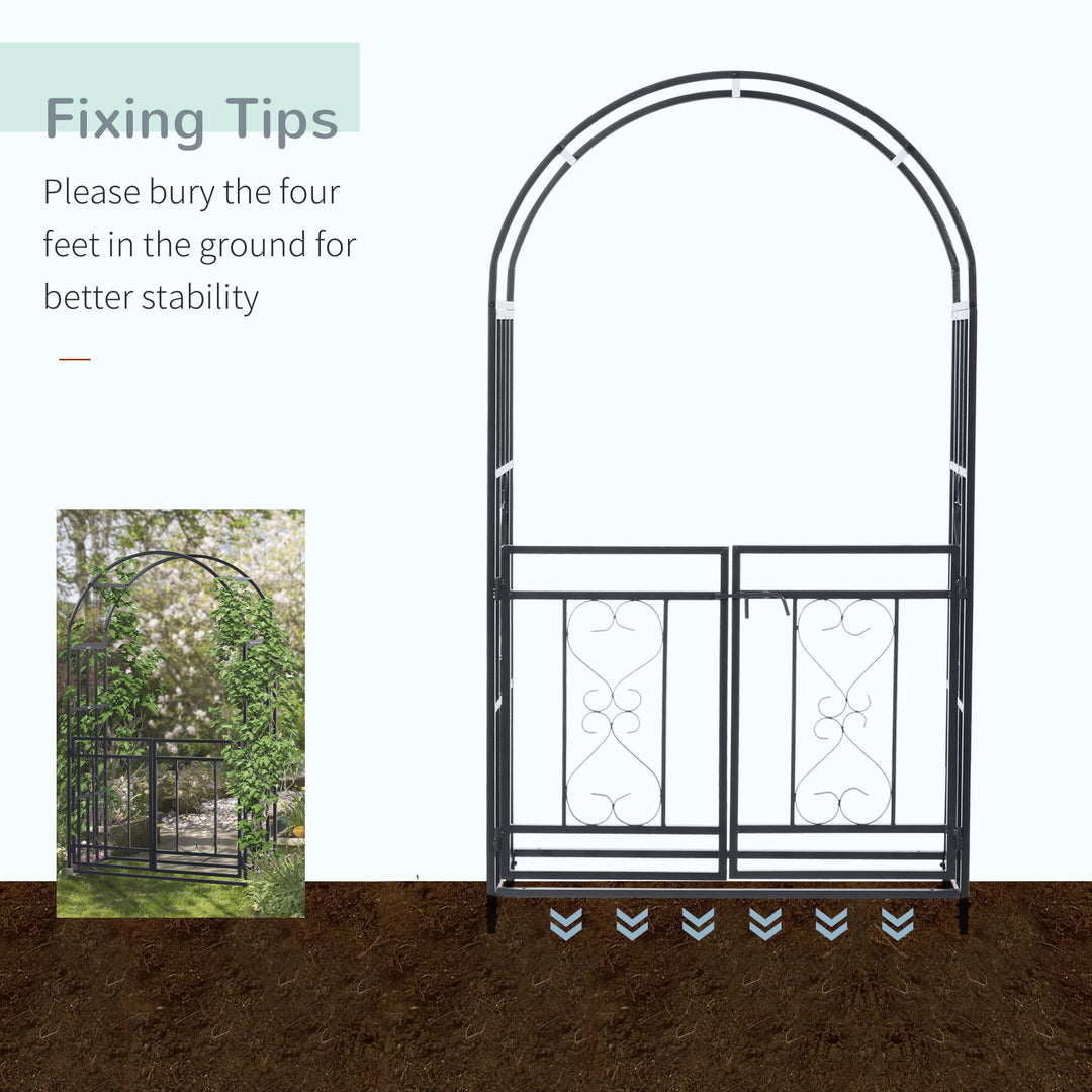 Outdoor Garden Arch with Double Gates, Metal Garden Arbor for Climbing Plants, Roses, Vines, Wedding Arch for Outdoor, 114L x 50W x 206H cm, Dark Grey