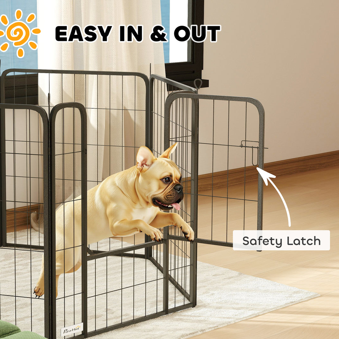 Six-Panel Dog Playpen with Door, for Medium Dogs, Indoors, Outdoors, 80cm Tall, Black