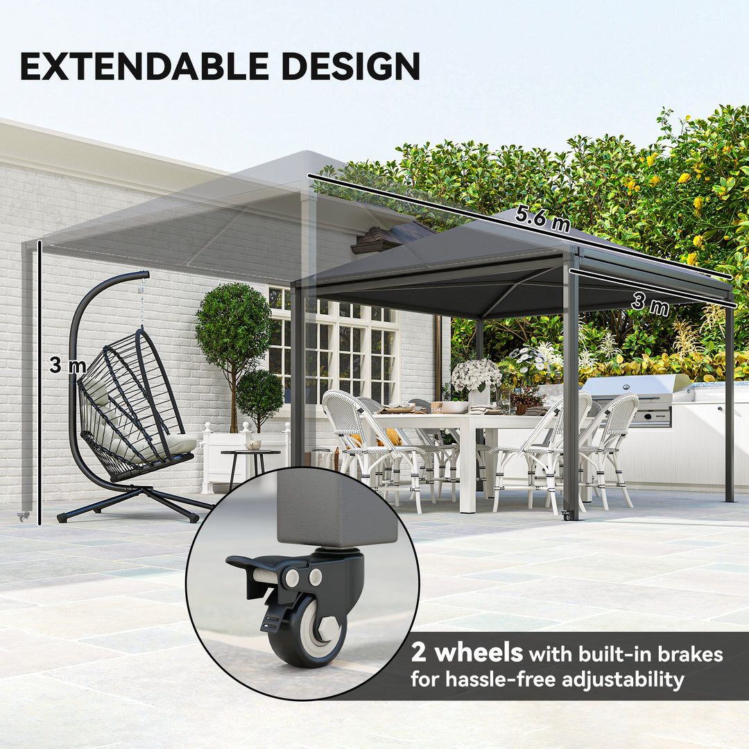 3 x 3 or 3 x 6m Garden Gazebo with Extendable Awning and Wheels, UPF30+ Outdoor Metal Gazebo Canopy Shelter for BBQ, Event, Party