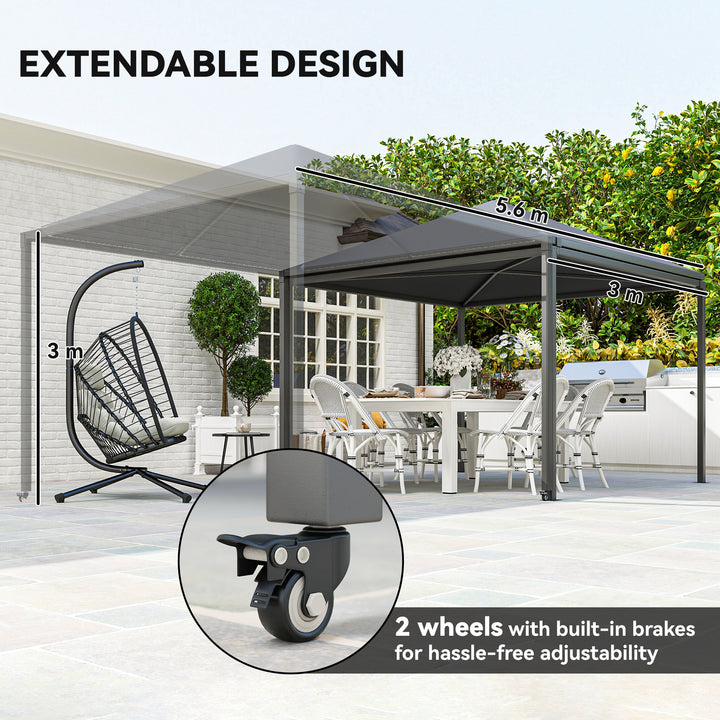 3 x 3 or 3 x 6m Garden Gazebo with Extendable Awning and Wheels, UPF30+ Outdoor Metal Gazebo Canopy Shelter for BBQ, Event, Party