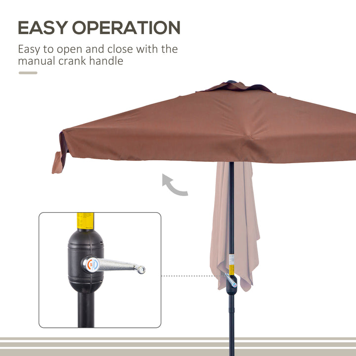 Outsunny 2.3m Patio Semi Round Half Parasol Umbrella with Metal Frame Crank Handle for Balcony