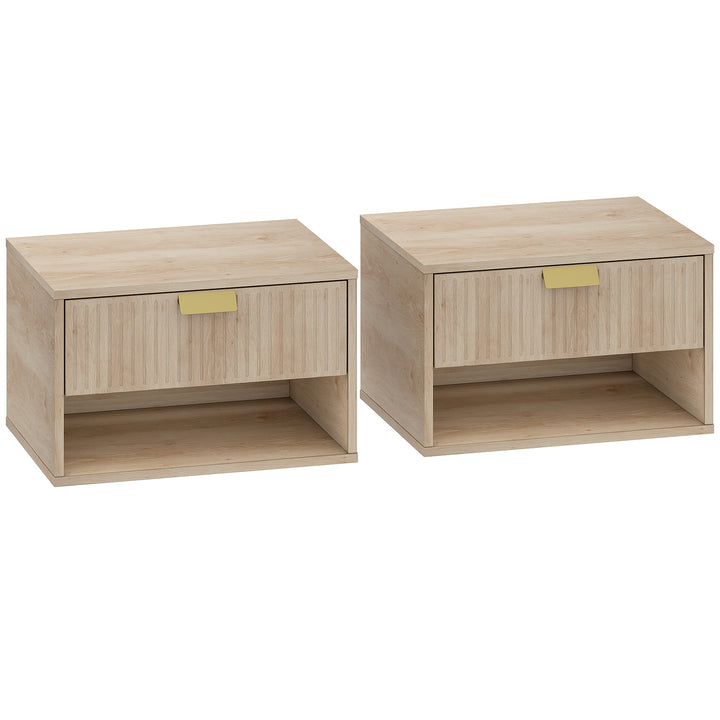Set of 2 Wall Mounted Nightstands, Floating Bedside Tables with Fluted