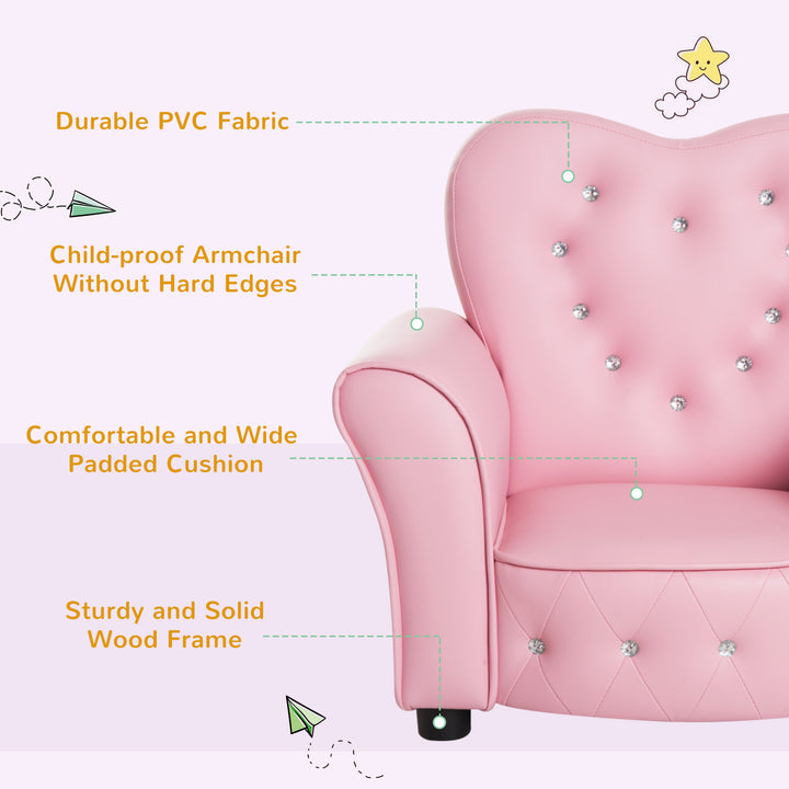 HOMCOM Kids Toddler Chair Sofa Children Armchair Seating Relax Playroom Seater Girl Princess Pink | Aosom UK