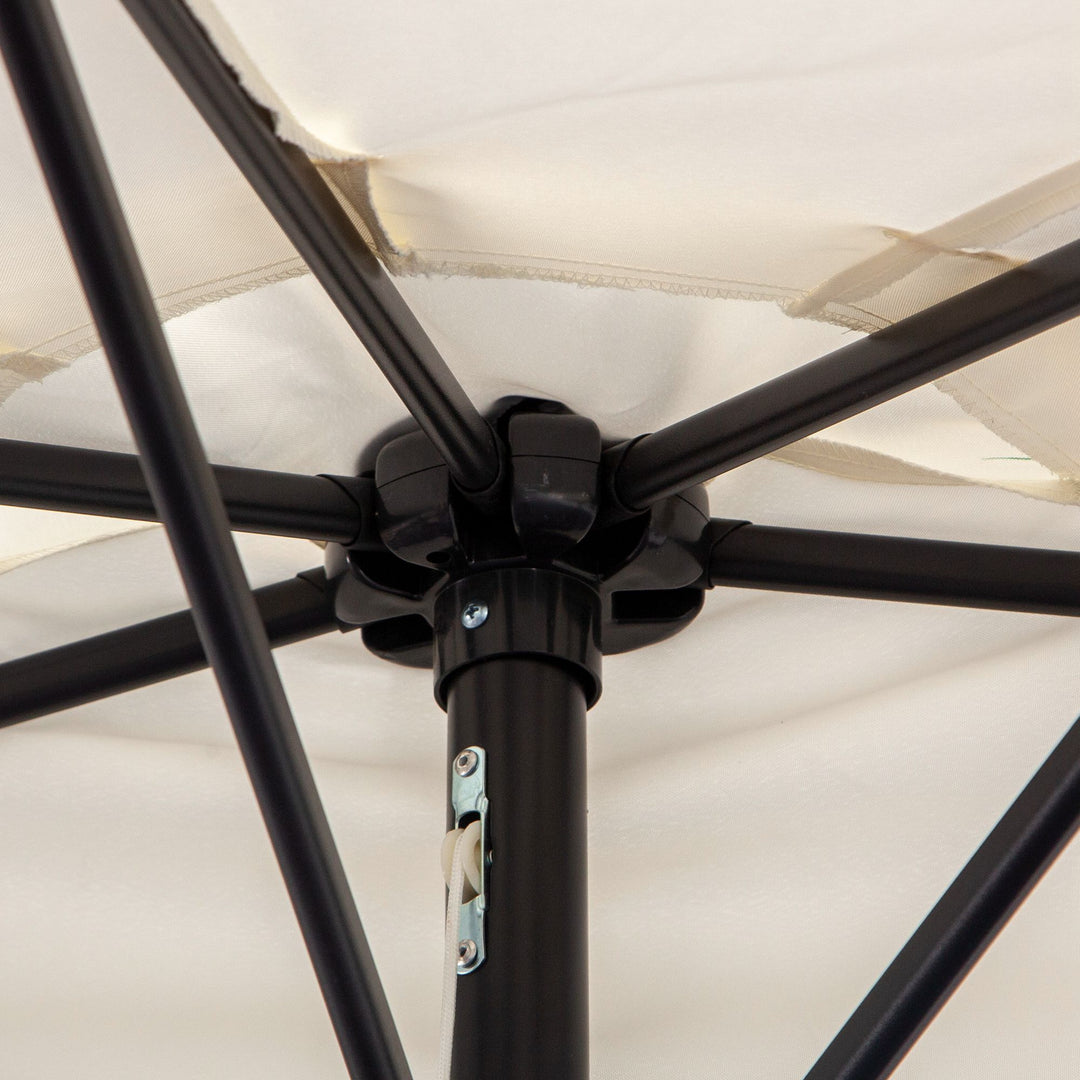 3(m) Half Parasol, Semi Round Umbrella with Metal Frame, Crank Handle for Balcony, Garden, Cream White