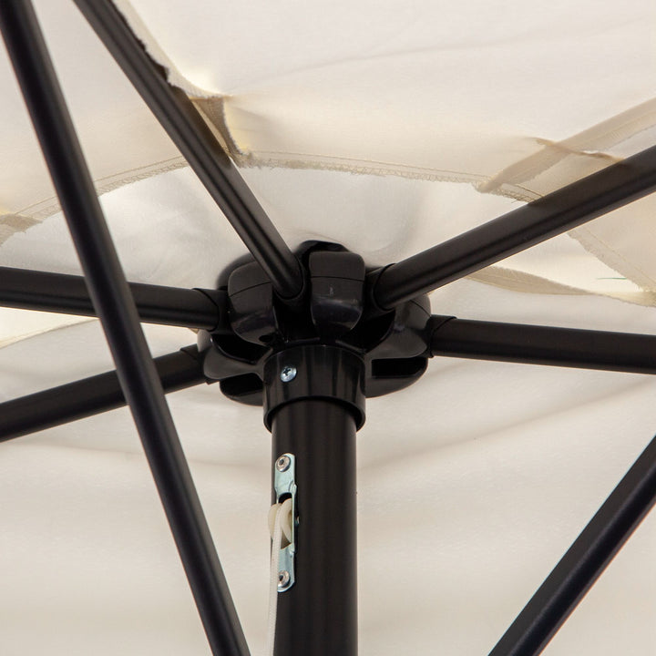 3(m) Half Parasol, Semi Round Umbrella with Metal Frame, Crank Handle for Balcony, Garden, Cream White
