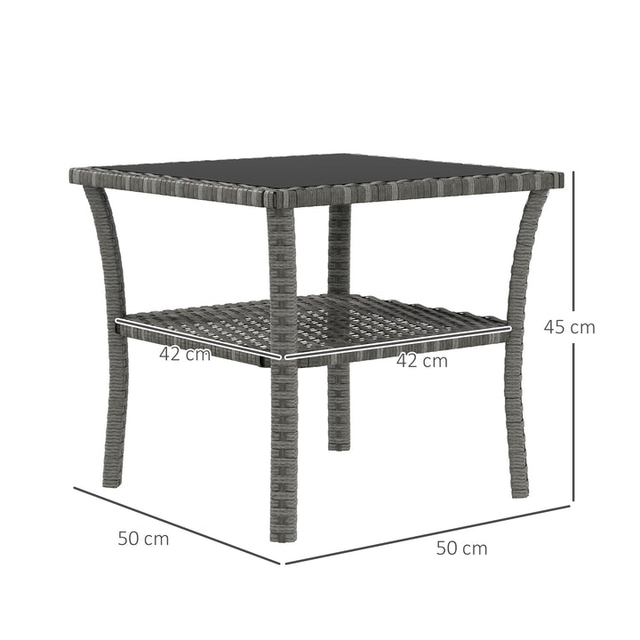 Two-tier PE Rattan Square Coffee Table - Grey
