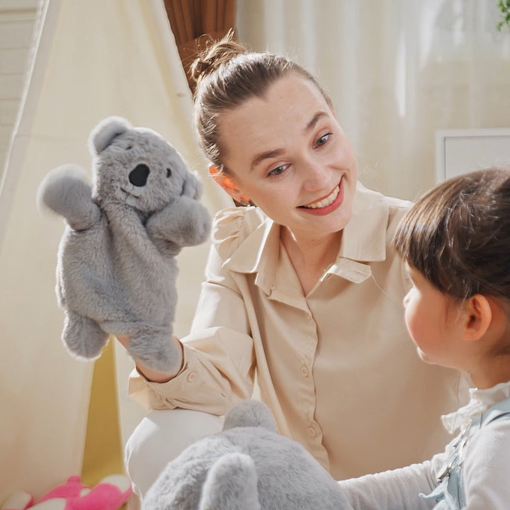 Kids Toddler Rocking Horse Plush Ride On Koala Rocker Wooden Base Seat Safety Belt w/ Gloved Doll Toy for 18-36 Months Grey