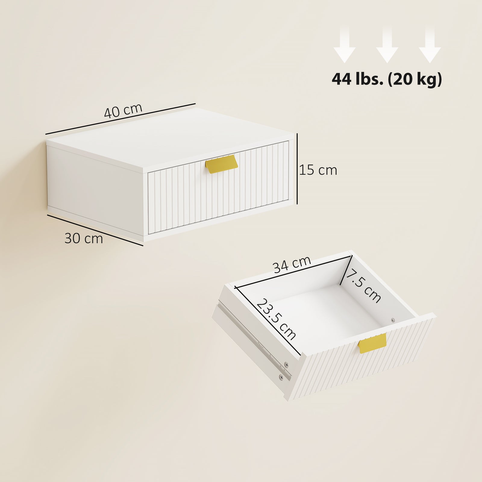 Modern Floating Nightstands Set of 2, Wall Mounted Bedside Tables with