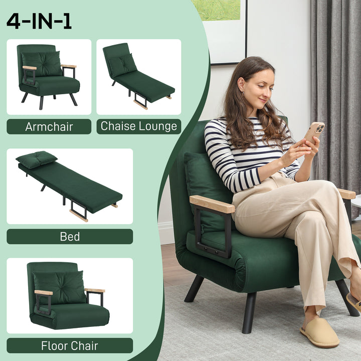 4-in-1 Velvet-Feel Single Chair Bed, with Pillow - Green