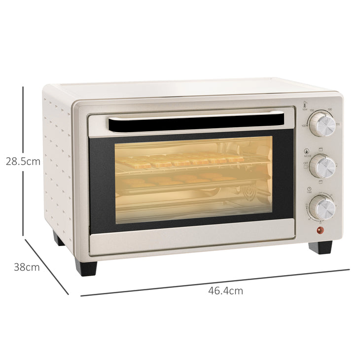 HOMCOM Mini Oven, 21L Countertop Electric Grill, Toaster Oven with Adjustable Temperature, Timer, Baking Tray and Wire Rack, 1400W, Cream | Aosom UK