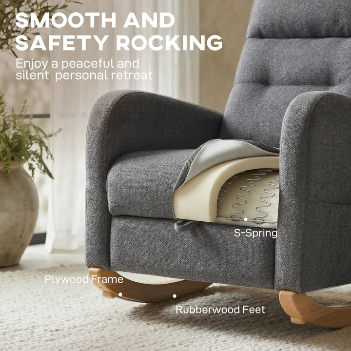 Upholstered Rocking Chair Retractable Footrest Rocker Chair High Back 