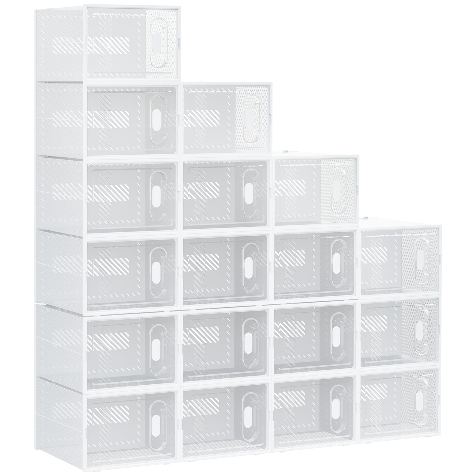 18PCS Clear Shoe Box, Plastic Stackable Shoe Storage Box for UK/EU Size up to 12/46 with Magnetic Door for Women/Men, 28 x 36 x 21 cm