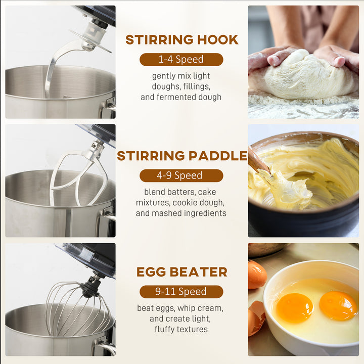 Stand Mixer, 6L 1400W Tilt-Head Food Mixer with 11 Speeds, Pulse &amp; Fer