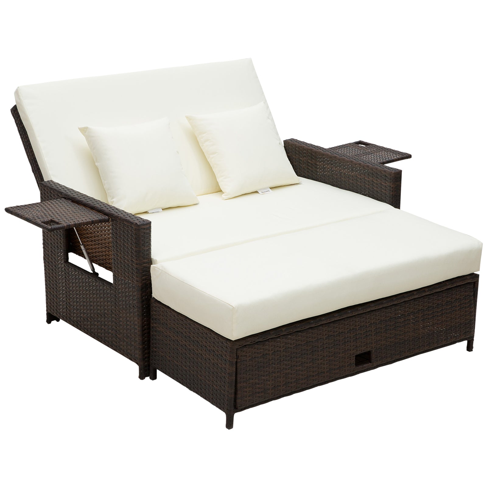 Rattan Sun Lounger 2 Seater Day Bed-Brown