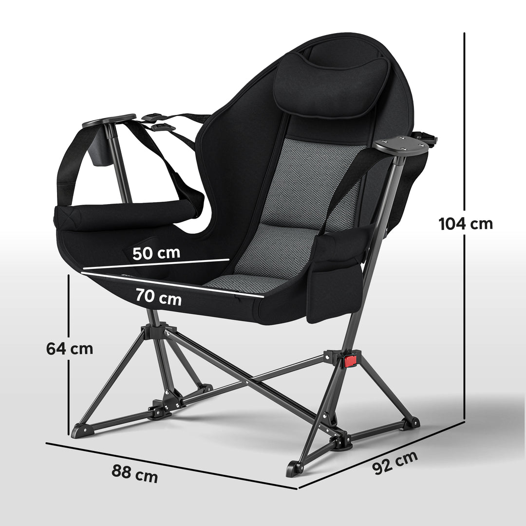 Hammock Camping Chair Set of 2, Adjustable Back Portable Swinging Camping Chair with Cup Holder, Headrest, Padded Seat and Carry Bag for Travel Fishing Hiking, Black