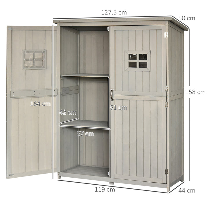 MCL Wooden Garden Shed with Two Windows, Tool Storage Cabinet, Outdoor Double Door Organizer 127.5L x 50W x 164H cm, Grey