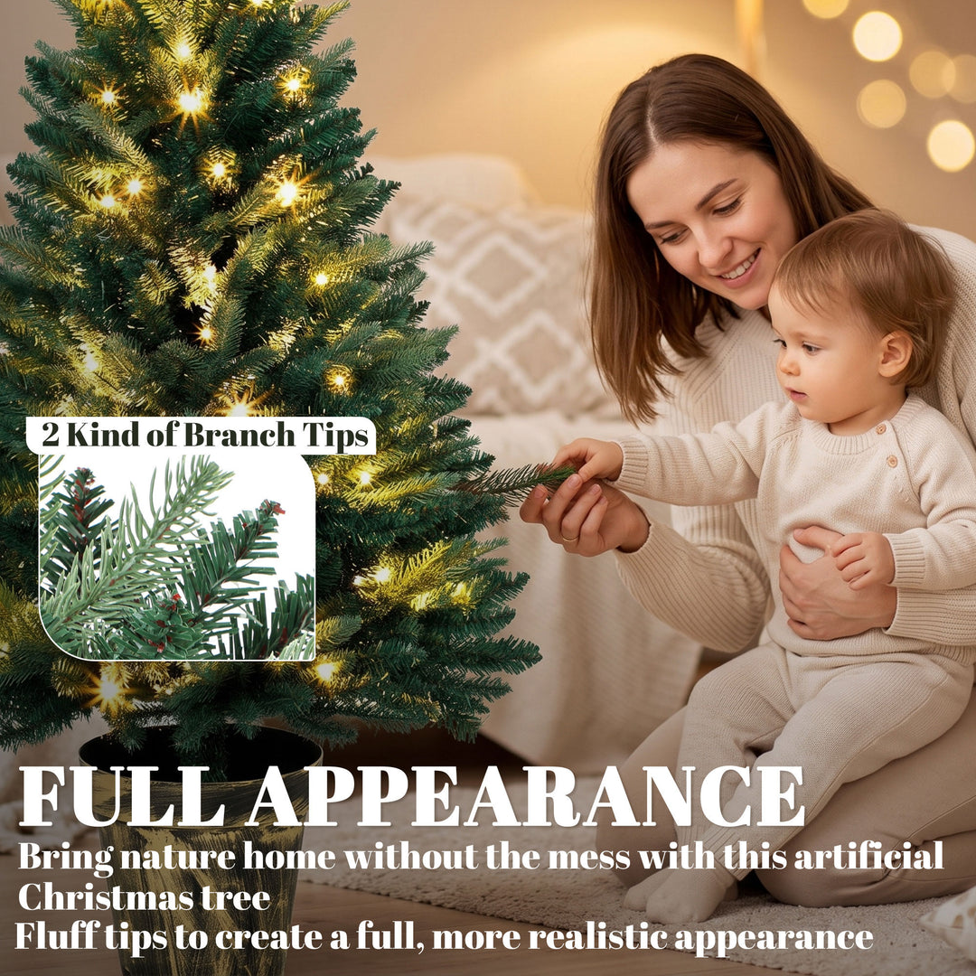 Realistic Xmas Tree, 4ft Prelit Artificial Christmas Tree with 80 - view 6