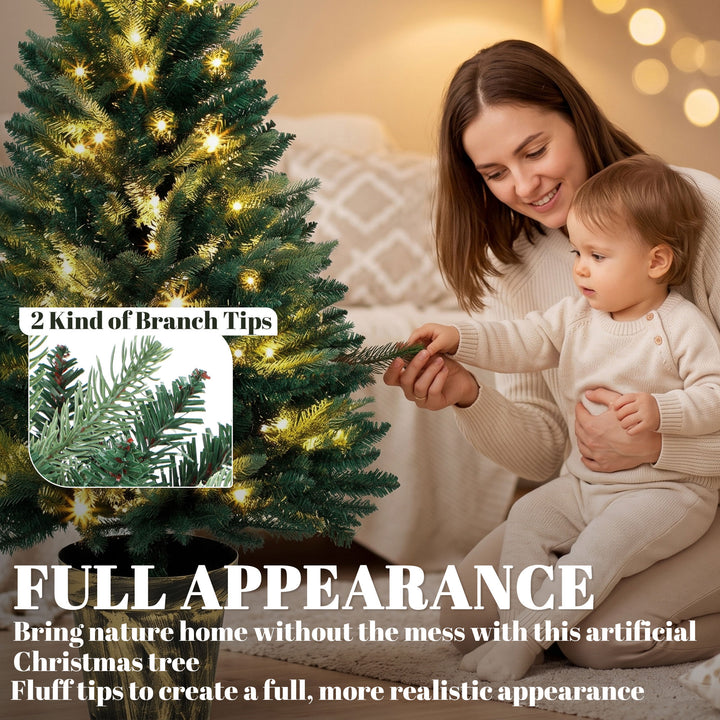 Realistic Xmas Tree, 4ft Prelit Artificial Christmas Tree with 80 - view 6
