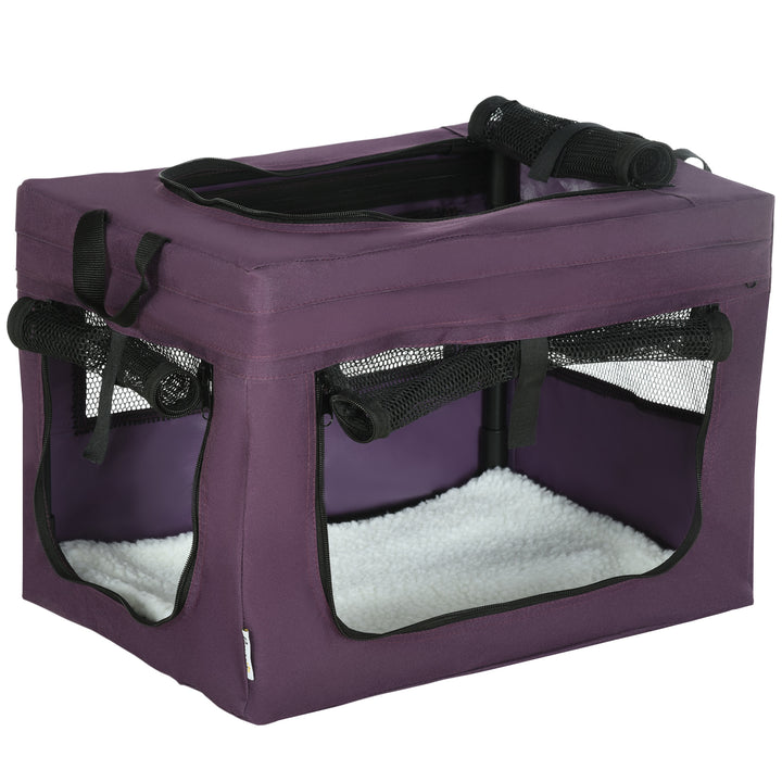 PawHut Portable Pet Carrier, Foldable Cat & Miniature Dog Travel Bag with Cushion, Lightweight, 49cm, Purple | Aosom UK