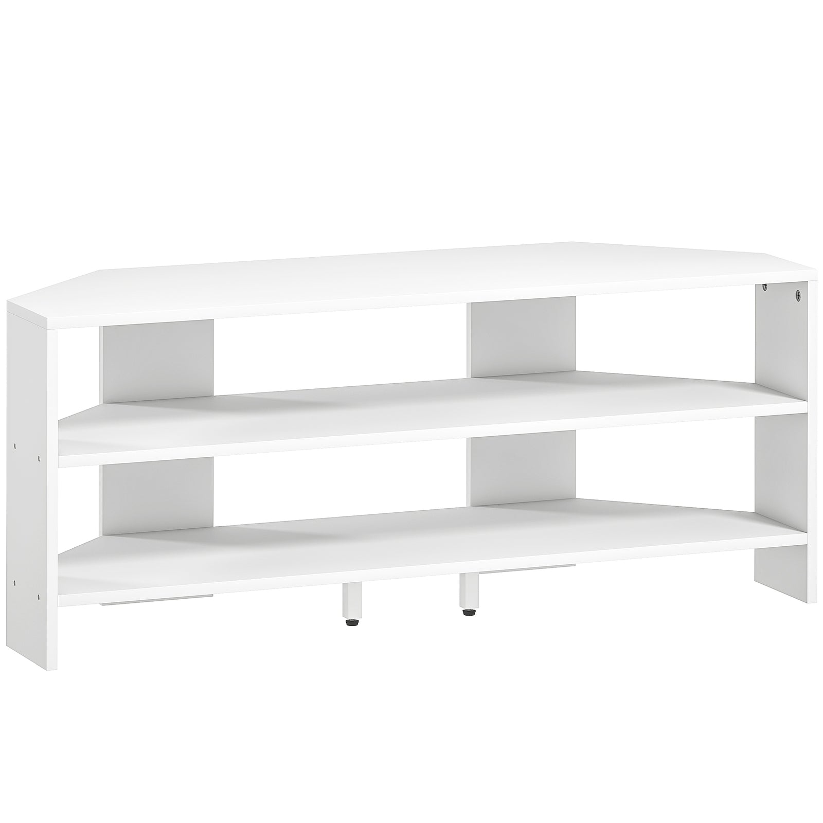 Corner TV Stand with 2 Open Shelves for 47 Inch TV - White