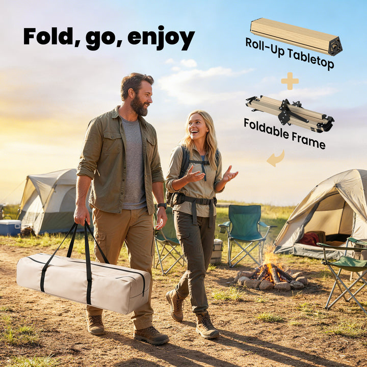 4ft Folding Camping Table, Waterproof Picnic Table with Roll Up Top, C