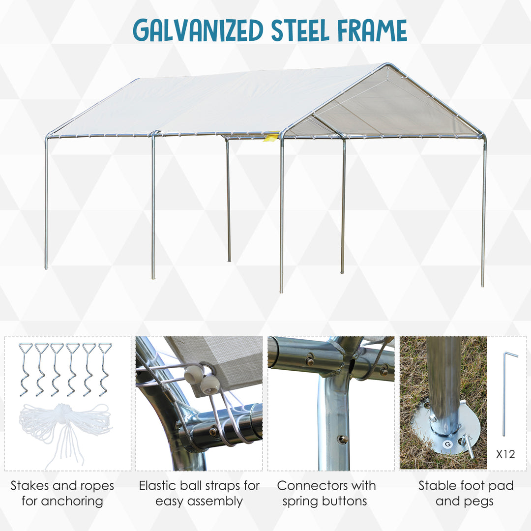 3 x 6m Heavy Duty Carport Garage Car Shelter Galvanized Steel Outdoor Open Canopy Tent Water UV Resistant Waterproof, White