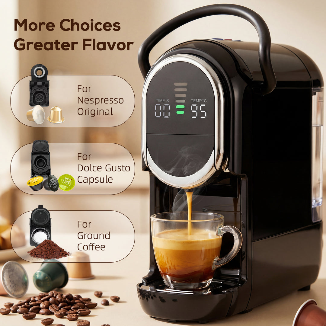 Pod Coffee Machine for Nespresso, Dolce Gusto Capsule &amp; Ground Coffee,