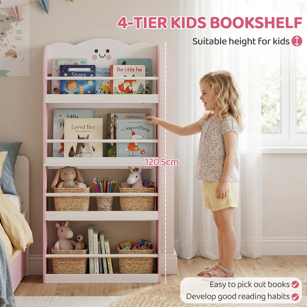 4 Tier Kids Bookshelf, Children Bookcase with Anti-Tip Kit, Toddler Sp