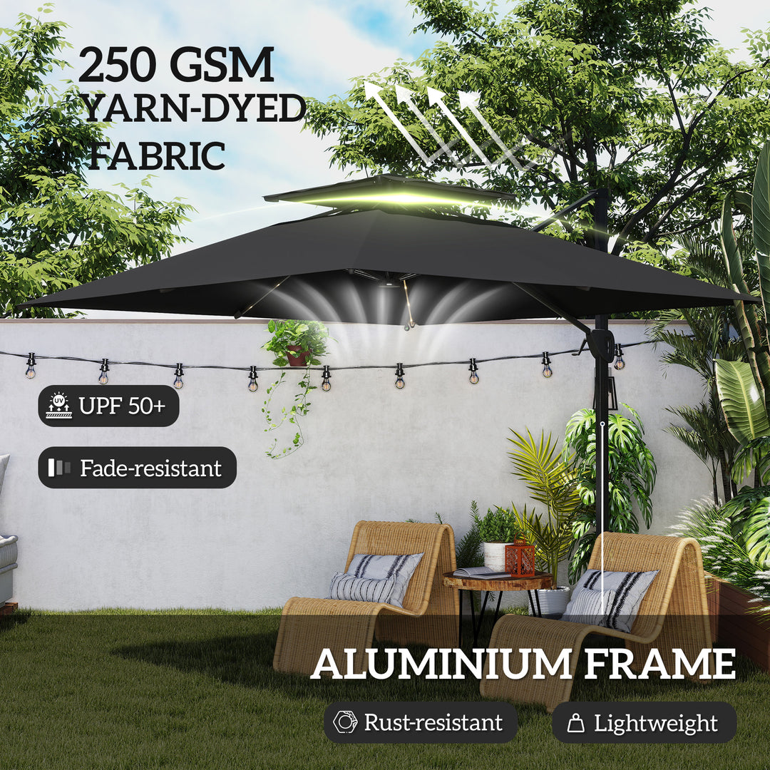Multi-Angle LED Light Parasol Umbrella - Black
