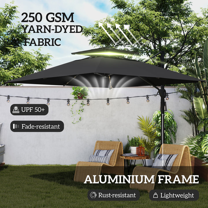 Multi-Angle LED Light Parasol Umbrella - Black