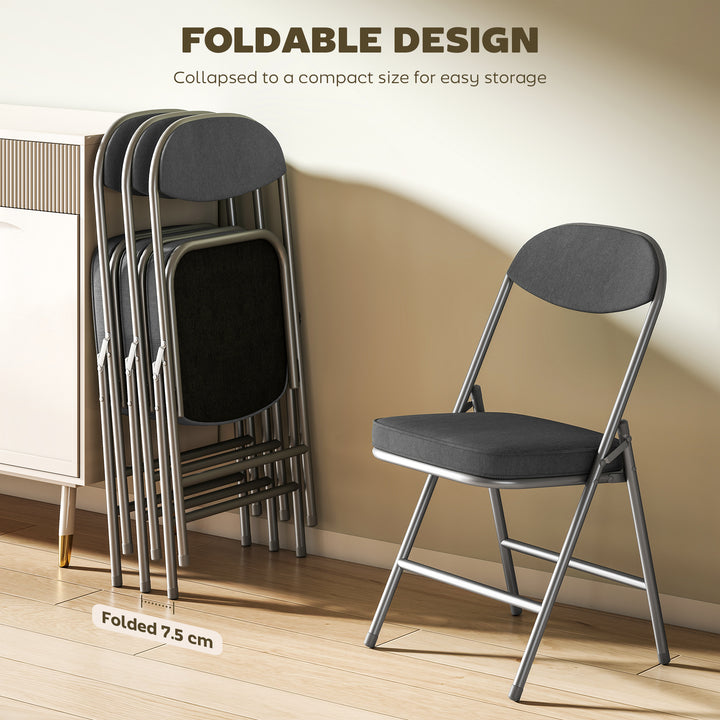 Set of Four Folding Corduroy Seat Chairs - Dark Grey