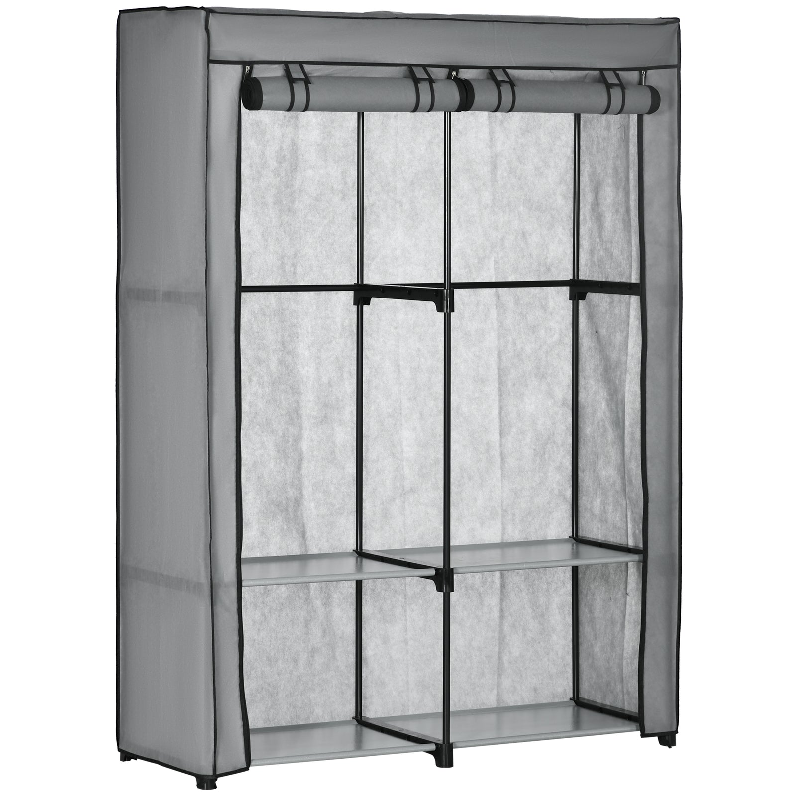 Steel Frame Fabric Wardrobe, with Rail and Shelves - Light Grey