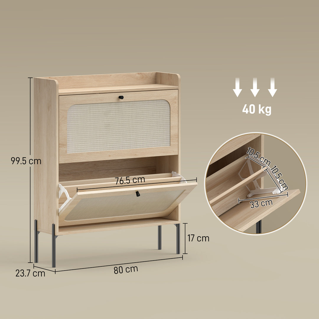 Shoe Cabinet with 2 Flip Drawers, Boho Narrow Shoe Storage Cabinet - view 3