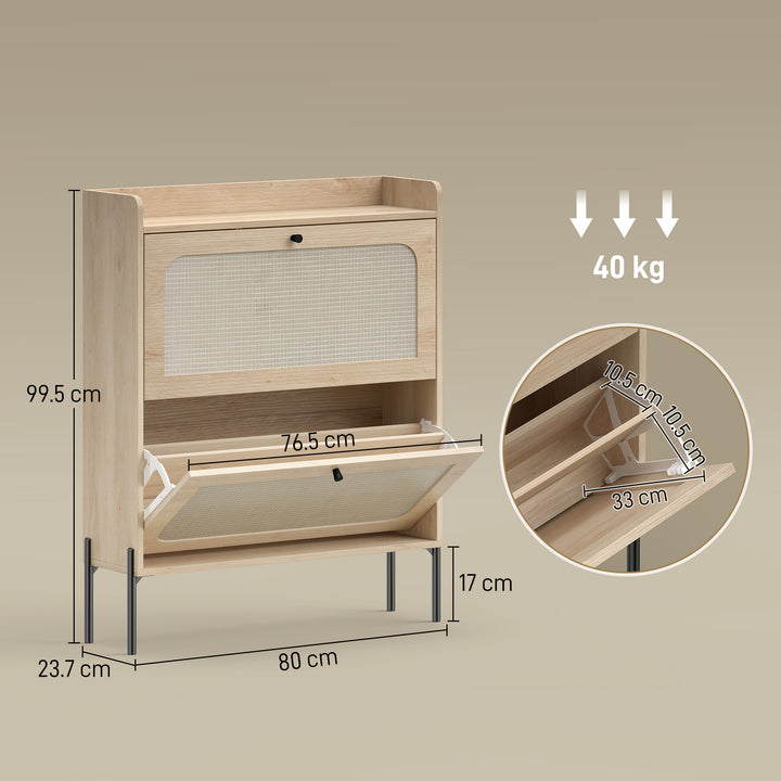Shoe Cabinet with 2 Flip Drawers, Boho Narrow Shoe Storage Cabinet - view 3