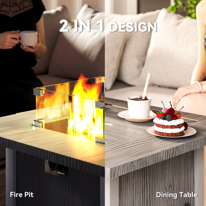 50,000 BTU Gas Fire Pit Table, with Cover - Dark Grey
