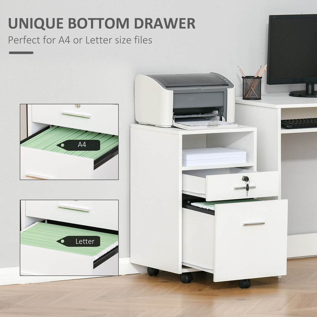 Lockable Two-Drawer Filing Cabinet, with Wheels - White