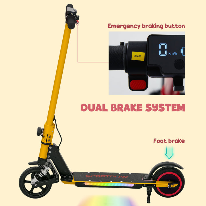 Folding Electric Scooter for Kids Age 6-14 with Dual Brakes, Front Suspension, LED Colourful Lights and Display, 6.8kg Lightweight Aluminium E Scooter, Up to 14 KM/H & 6 KM, Gold Tone