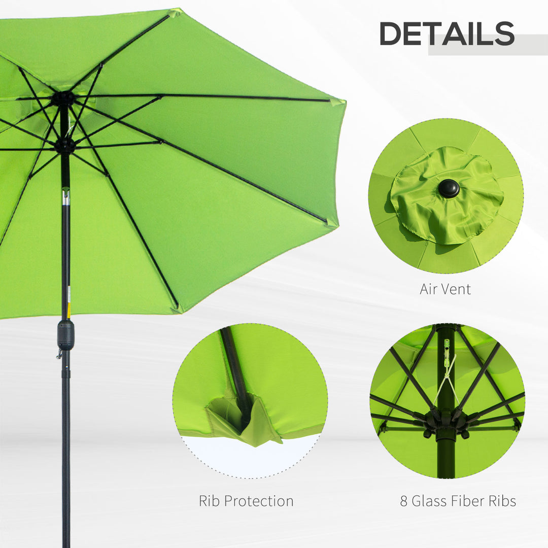 2.7M Garden Parasol Umbrella with Glass Fibre Ribs and Aluminium Frame, Tilting Sun Shade Shelter Canopy, Light Green
