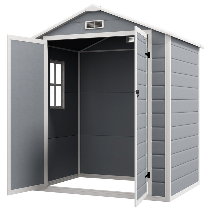 Outsunny 6'x4.5' Garden Storage Shed, Lockable Garden Shed with Double Doors, Window, Vent and Plastic Roof, Grey