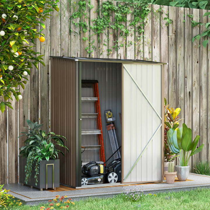 Outsunny 5 x 3 ft Metal Garden Storage Shed Patio Corrugated Steel Roofed Tool Shed with Single Lockable Door, Brown