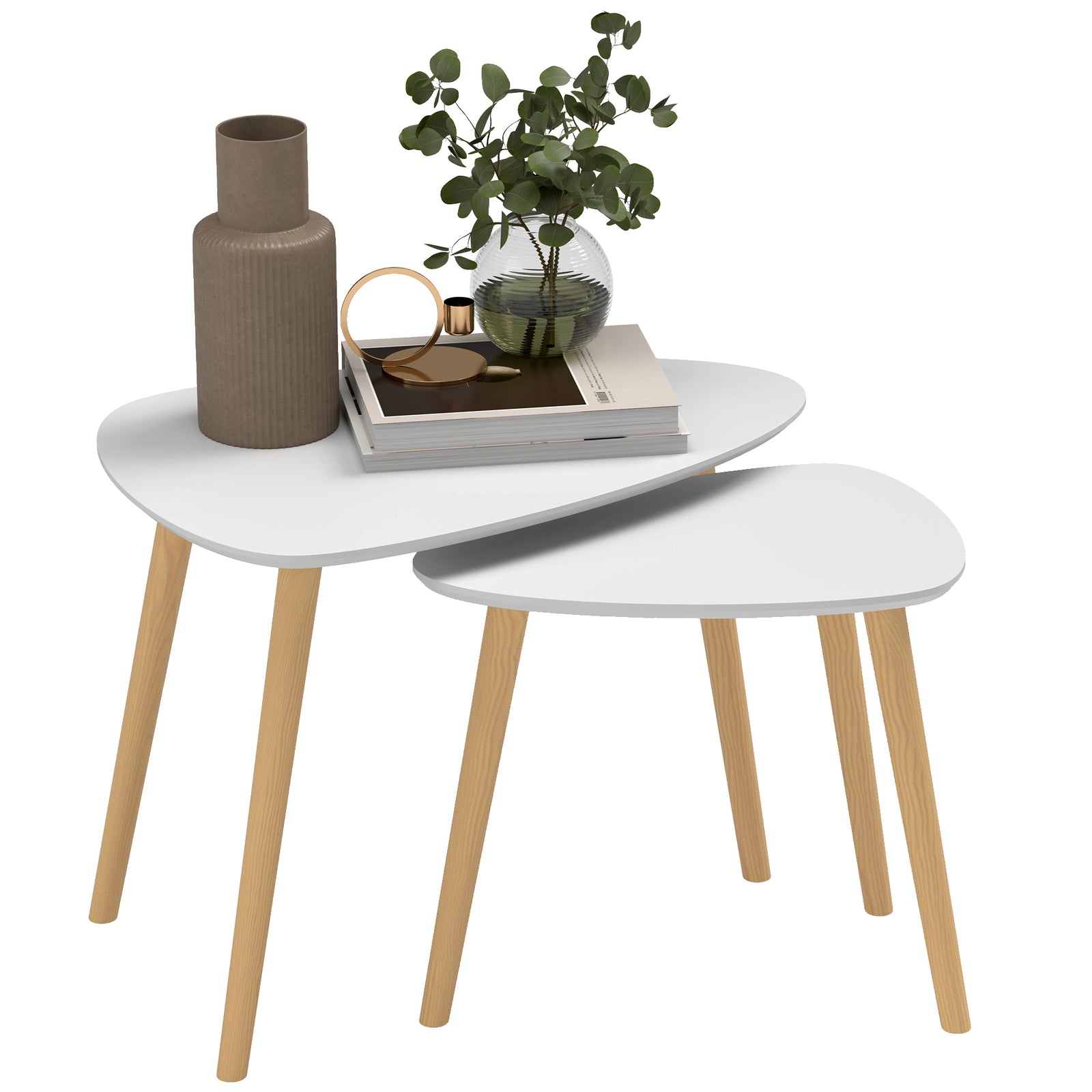 Nesting Coffee Table, Set of 2 Side Tables, Stacking End Tables with Solid Wood Legs, for Living Room Bedroom, Light Grey